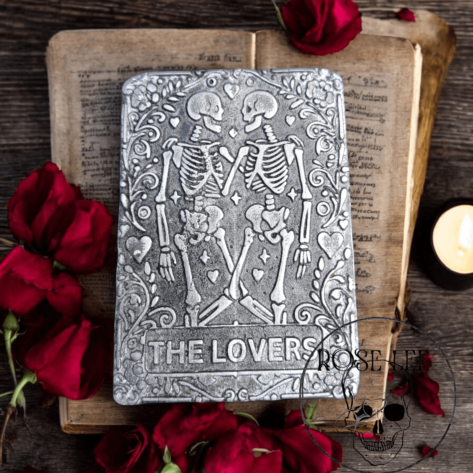 Metal Tarot Card – The Lovers – Pewter art
