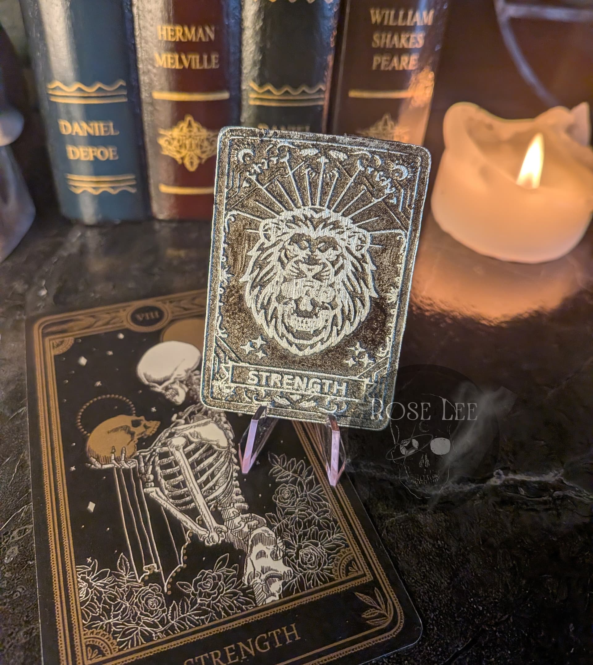 Metal pewter tarot card Strength-tarot-card handmade gothic gift